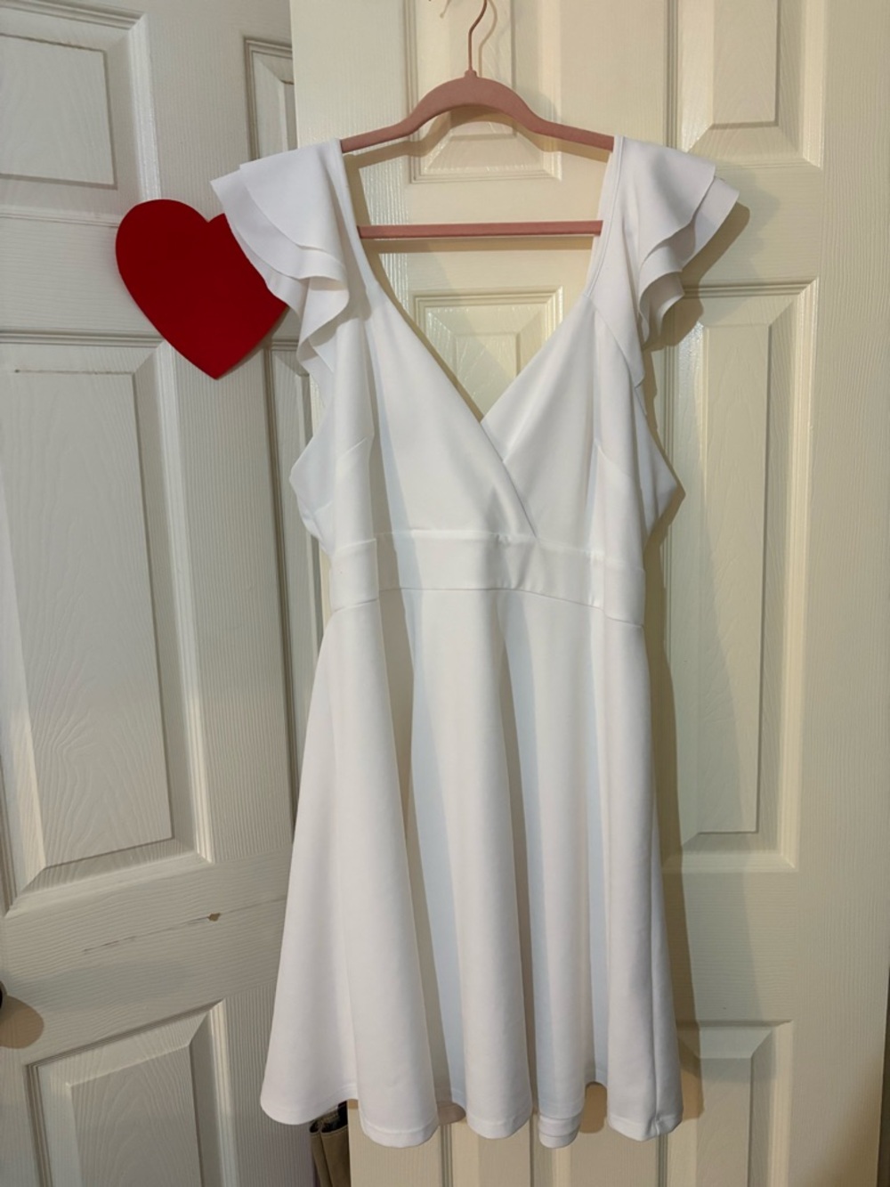 ARULA White Ruffle Sleeve V-Neck Mini Dress
